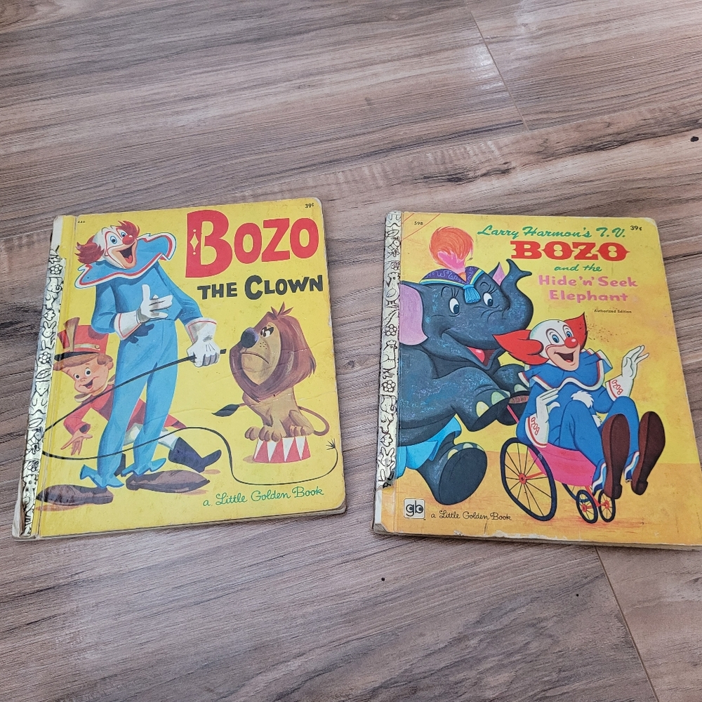 2 Bozo Vintage Little Golden Books 1968 and 1969